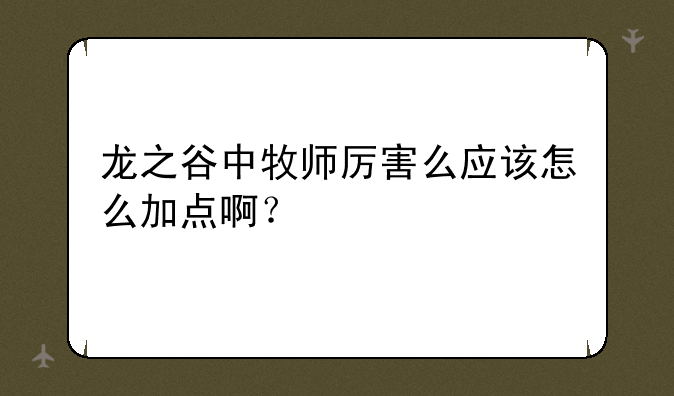 龙之谷中牧师厉害么应该怎么加点啊？